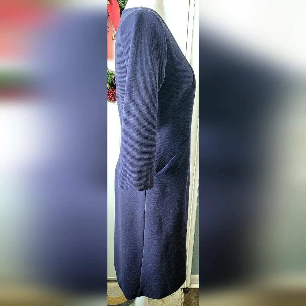 Boden Bronte Ottoman Midi Dress Womens 6 Long (Tall) Navy Blue 3/4 Sleeve Ribbed